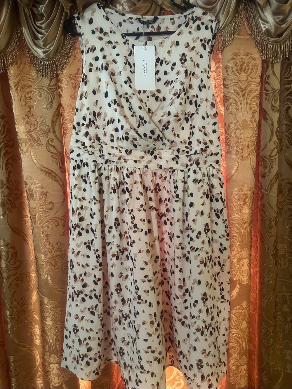 BloomChic Cream Midi Dress with Brown & Black Spot Print